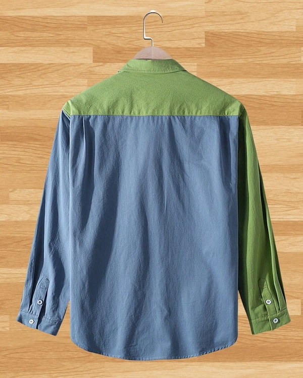 TeesBunker Colorblock Long Sleeve Denim Cotton Vintage Branded Blue & Green Button Down Shirts  - S