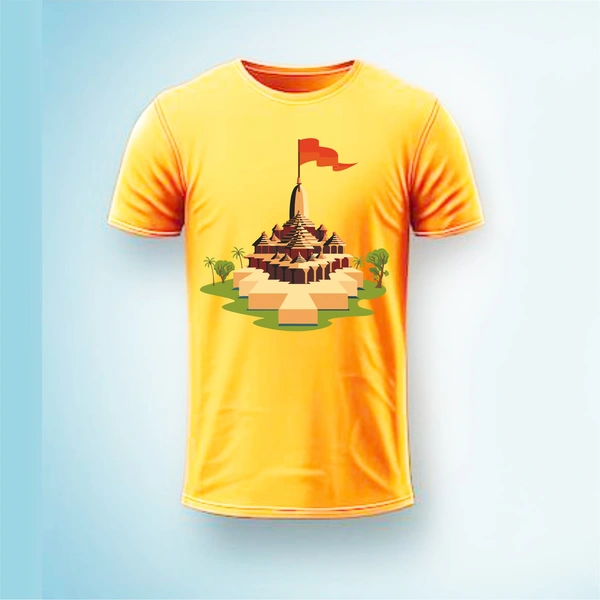 Tees Bunker Jai Shree Ram mandir Printed T-Shirt (Bhagwa) - S