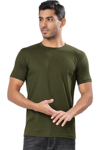 man's super combed cotton regular fit round neck half sleeves tshirt, 100% bio wash - L