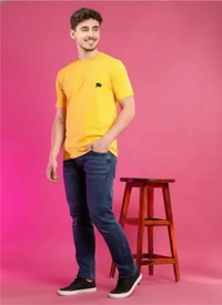 man's super combed cotton regular fit round neck half sleeves tshirt, 100% bio wash - S