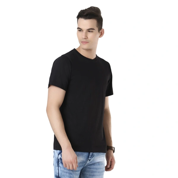 Bio Wash Regular Fit Casual 180 Gsm Premium Cotton Plain Black T-Shirt - S