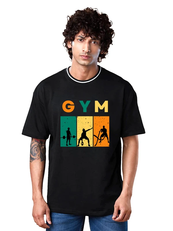 GYM Unique Print Oversized Drop Shoulder Stylish T-Shirt fit GYM Lovers - S