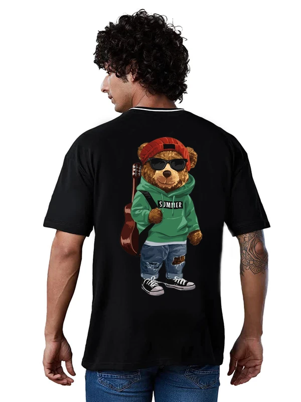 Teddy Bear Rap Hip Hop Lover Oversized Drop Shoulder full Back Print T-Shirt - S