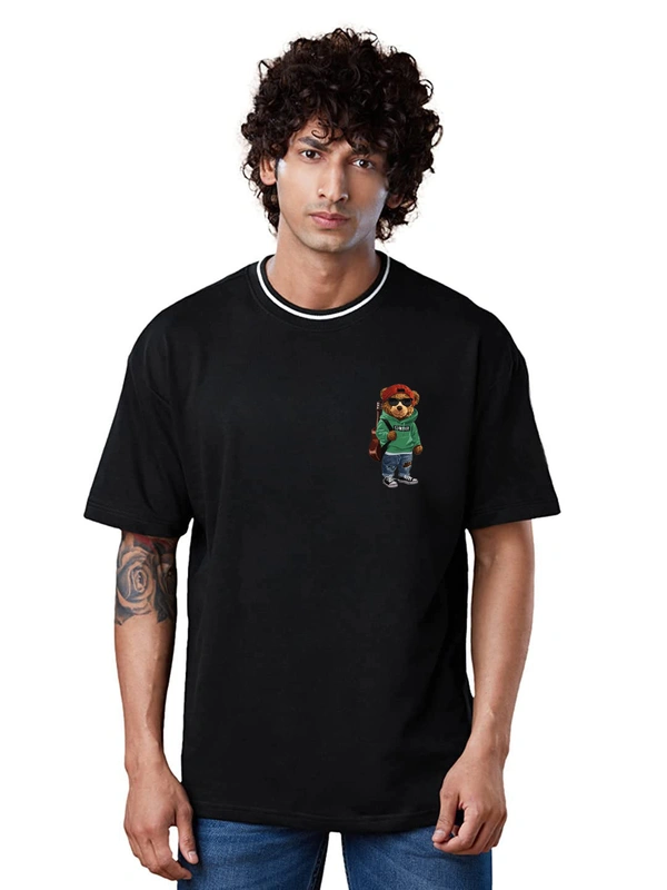 Teddy Bear Rap Hip Hop Lover Oversized Drop Shoulder full Back Print T-Shirt - XL