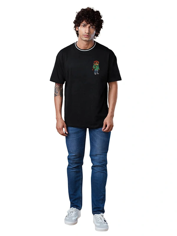 Teddy Bear Rap Hip Hop Lover Oversized Drop Shoulder full Back Print T-Shirt - XL