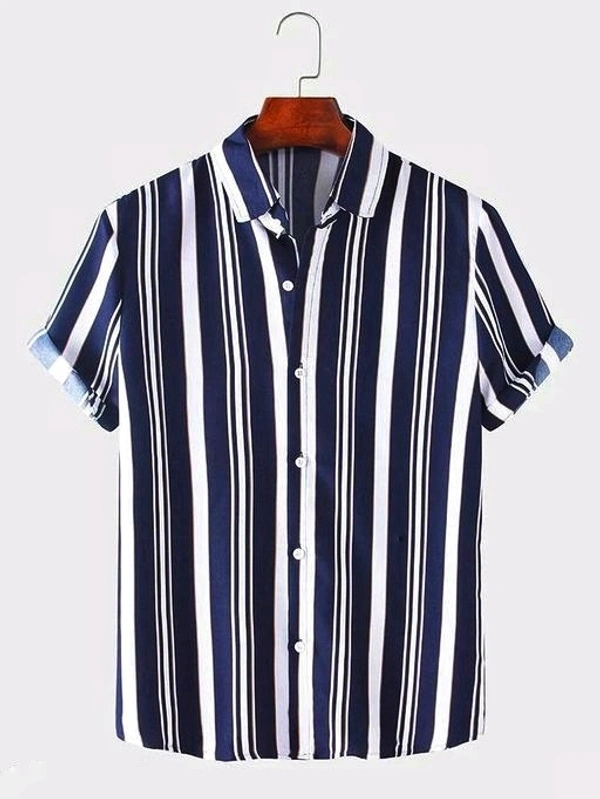 Navy Blue Striped Shirt - LARGE