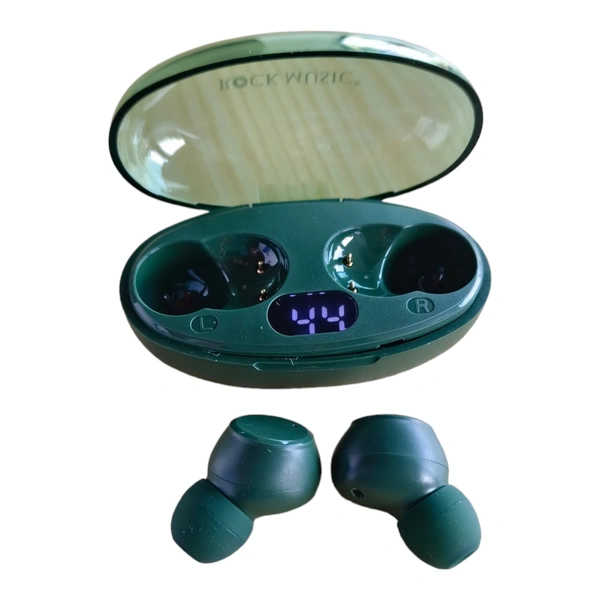 ROCK MUSIC® Buds T28 Wireless Earbuds with 40H Playtime, Instant Paring, BT5.3 Bluetooth Headset (Green, In the Ear) - Pelorous
