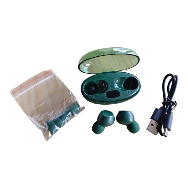 ROCK MUSIC® Buds T28 Wireless Earbuds with 40H Playtime, Instant Paring, BT5.3 Bluetooth Headset (Green, In the Ear) - Pelorous