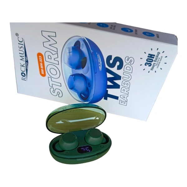 ROCK MUSIC® Buds T28 Wireless Earbuds with 40H Playtime, Instant Paring, BT5.3 Bluetooth Headset (Green, In the Ear) - Pelorous