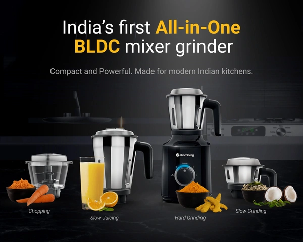 Atomberg MG 1 All-in-One Mixer Grinder with 4 Jars | Chopper Jar Inclusive | 4 Speed Control Powerful BLDC Motor with LED Indicators - Red Wine