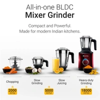 Atomberg MG 1 All-in-One Mixer Grinder with 4 Jars | Chopper Jar Inclusive | 4 Speed Control Powerful BLDC Motor with LED Indicators - Red Wine