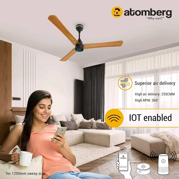 Atomberg atomberg Renesa Smart+ 1200mm BLDC Motor 5 Star Rated Ceiling Fan with IoT and Remote | Smart and Energy Efficient Fan with LED Indicators | Saves Upto 65% Energy | 2+1 Year Warranty (Golden Oakwood - Golden Oakwood, 1200MM