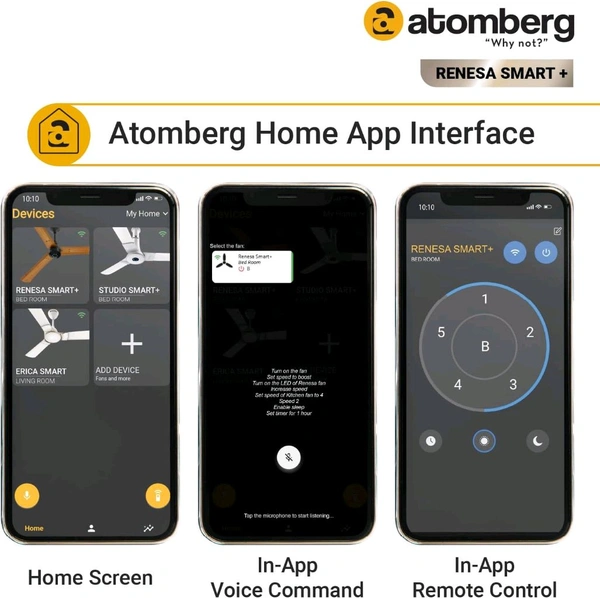 Atomberg atomberg Renesa Smart+ 1200mm BLDC Motor 5 Star Rated Ceiling Fan with IoT and Remote | Smart and Energy Efficient Fan with LED Indicators | Saves Upto 65% Energy | 2+1 Year Warranty (Golden Oakwood - Golden Oakwood, 1200MM