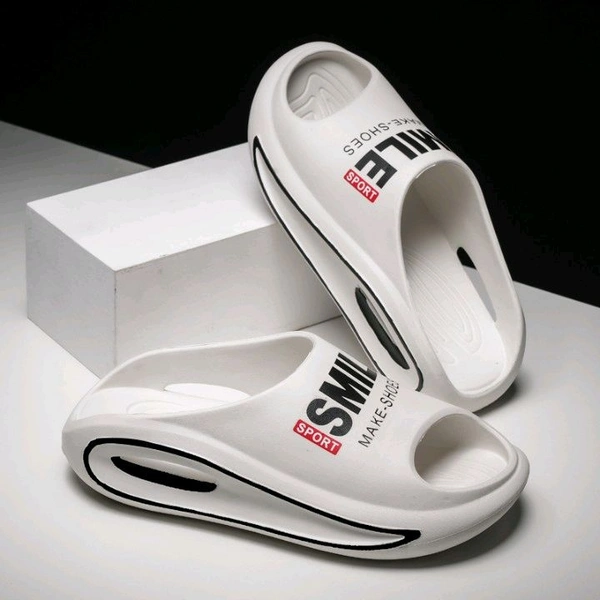  Mens Smile Soft Slides For Mens - White, 8