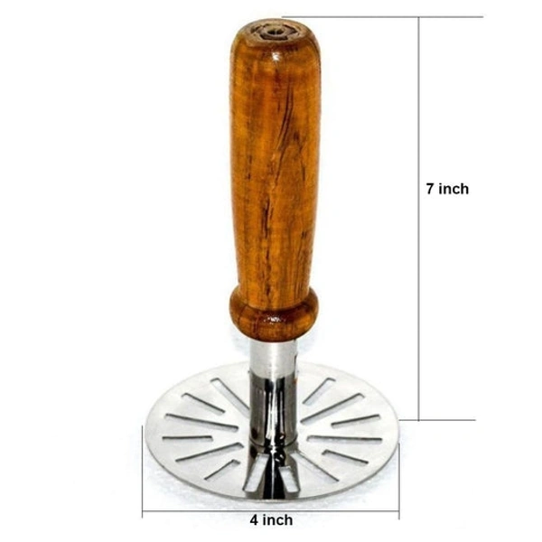 STAINLESS STEEL POTATO MASHER, PAV BHAJI MASHER WITH WOODEN HANDLE