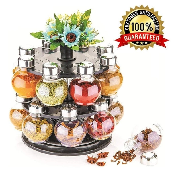 MULTIPURPOSE REVOLVING PLASTIC SPICE RACK SET (16PCS)