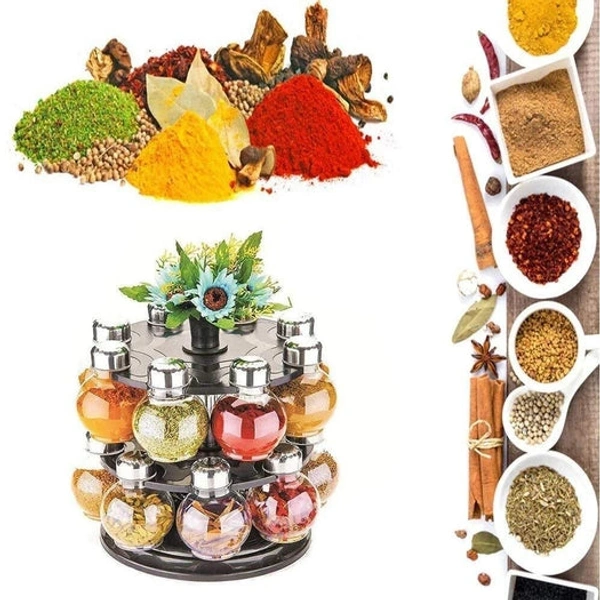 MULTIPURPOSE REVOLVING PLASTIC SPICE RACK SET (16PCS)