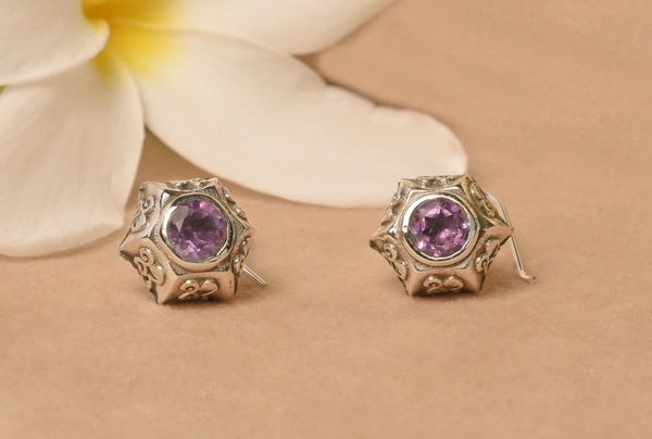 Amethyst carving 925 silver earrings
