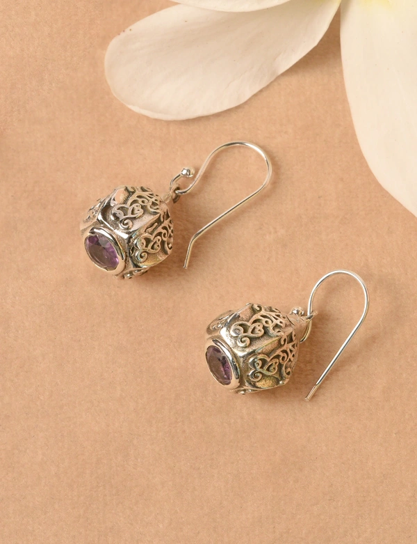 Amethyst carving 925 silver earrings