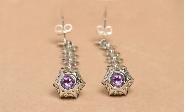 Amethyst jali work 925 silver earrings