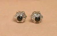 Black onyx carving 925 silver earrings