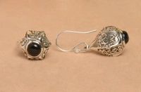 Black onyx carving 925 silver earrings