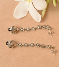 Black onyx jali work 925 silver earrings