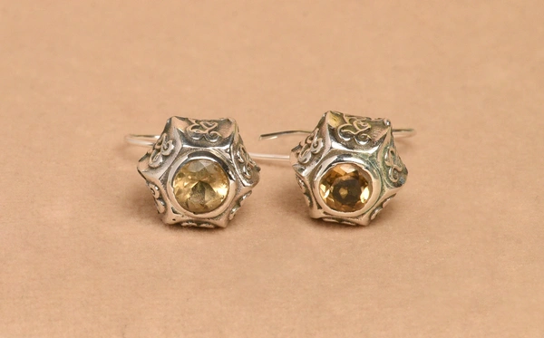 Citrine carving 925 silver earrings