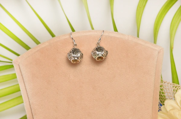Citrine carving 925 silver earrings