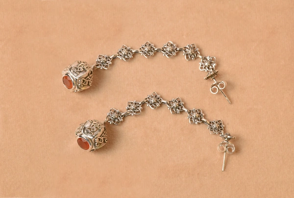 Cornelian jali work 925 silver earrings