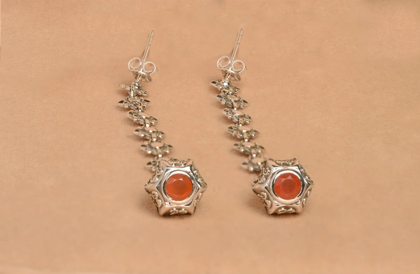 Cornelian jali work 925 silver earrings