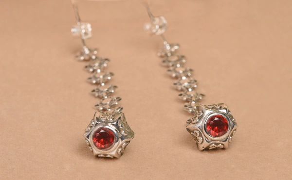 Garnet jali work 925 silver earrings