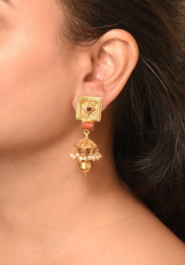 Gold plated 925 silver coral earrings