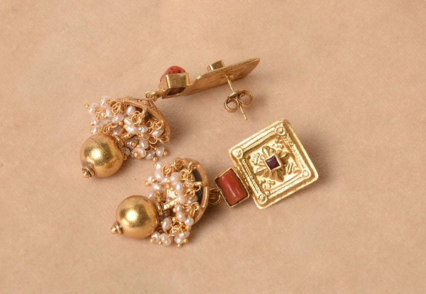 Gold plated 925 silver coral earrings