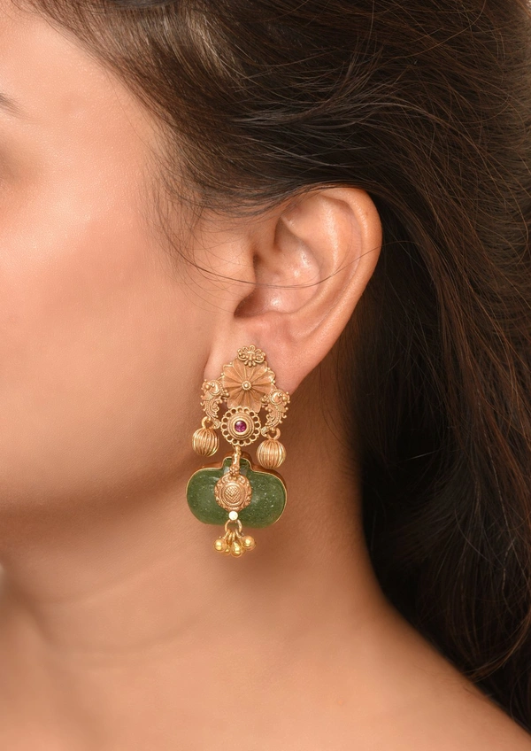 Gold plated 925 silver green aventurine earrings