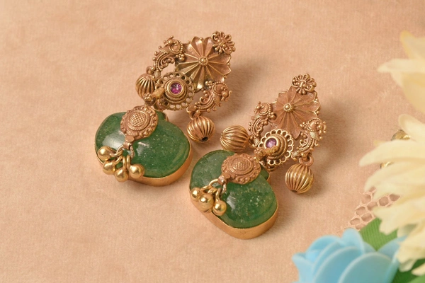 Gold plated 925 silver green aventurine earrings