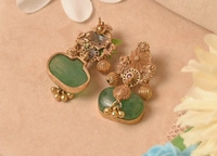 Gold plated 925 silver green aventurine earrings