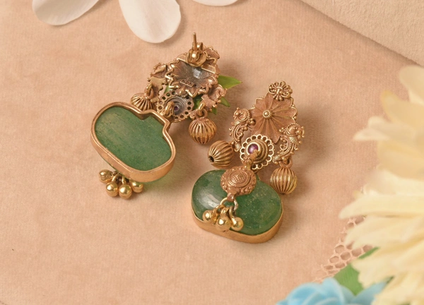 Gold plated 925 silver green aventurine earrings