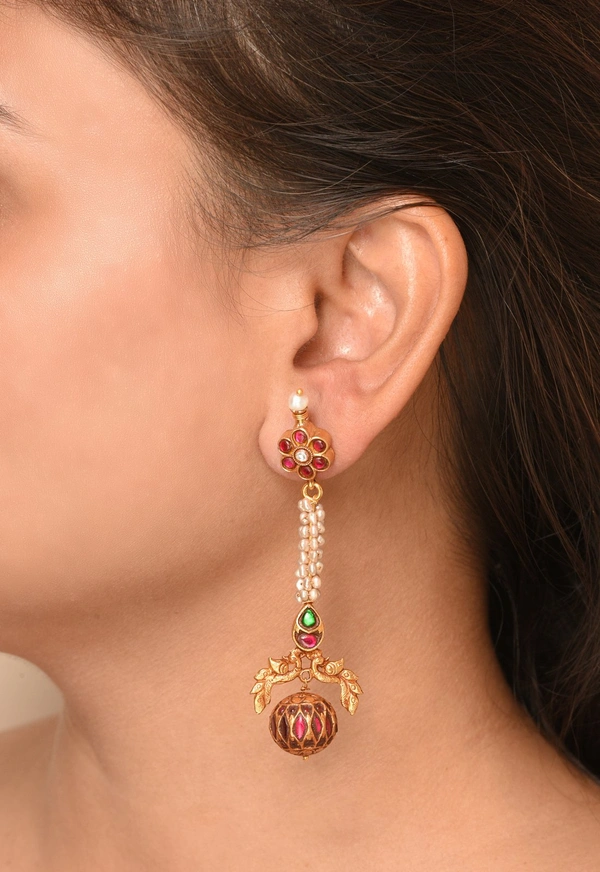 Gold plated 925 silver Kundan ball earrings