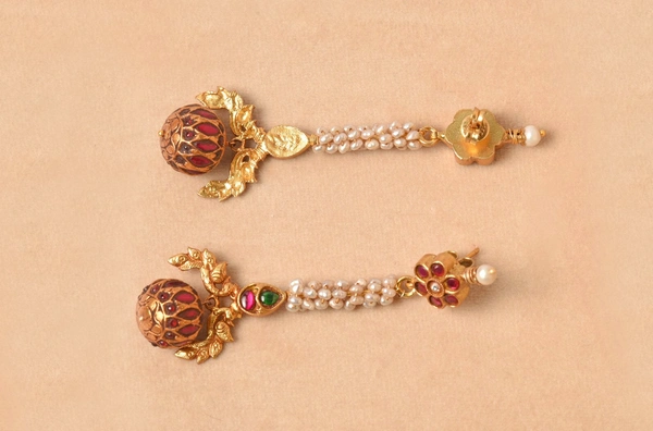 Gold plated 925 silver Kundan ball earrings