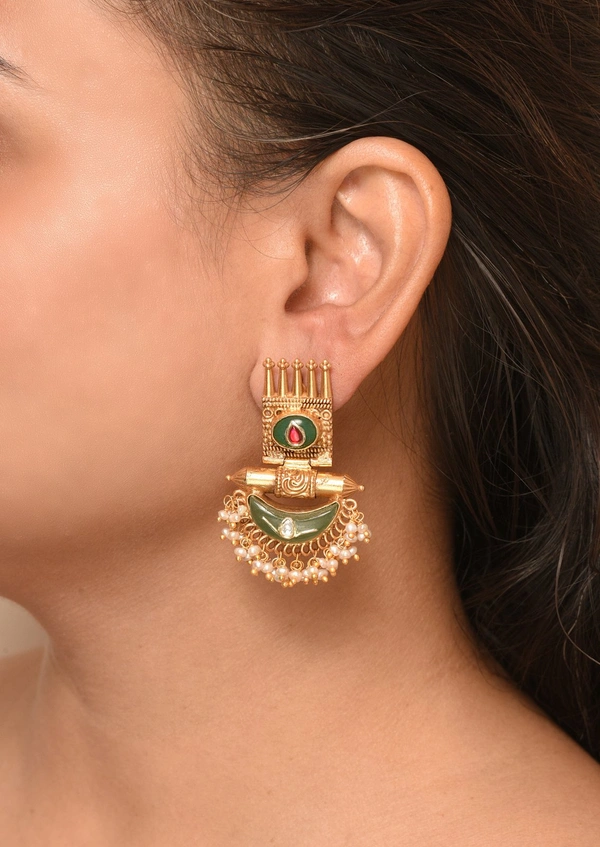 Gold plated 925 silver kundan earrings