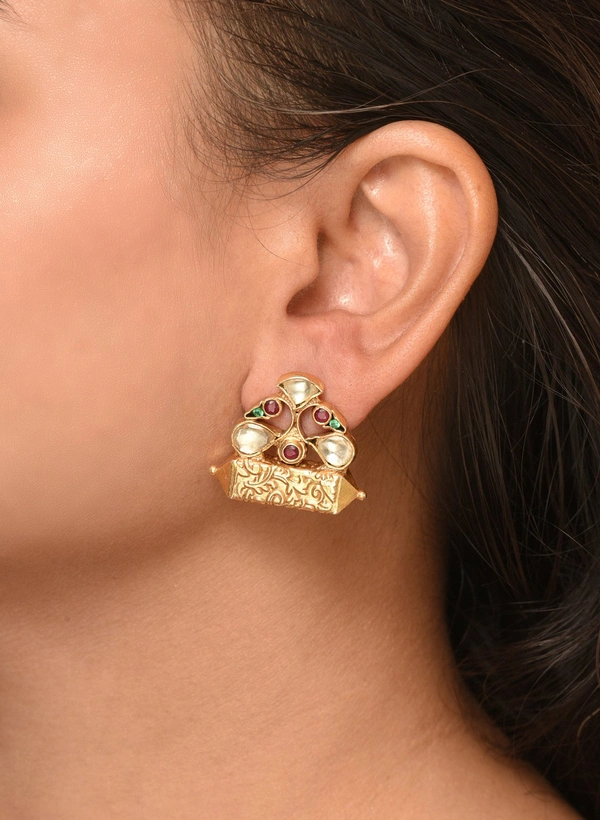 Gold plated 925 silver kundan earrings