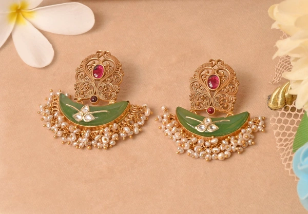 Gold plated 925 silver kundan earrings