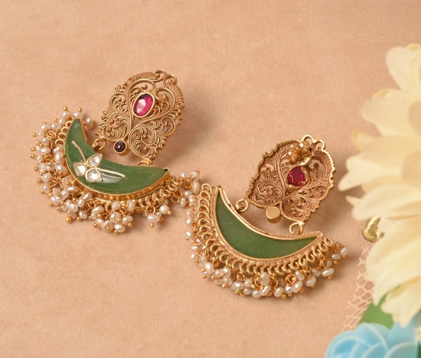Gold plated 925 silver kundan earrings