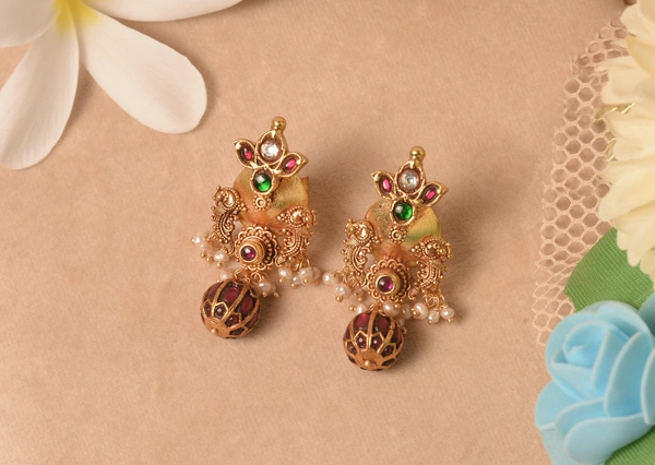 Gold plated 925 silver kundan earrings