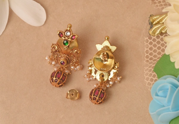 Gold plated 925 silver kundan earrings