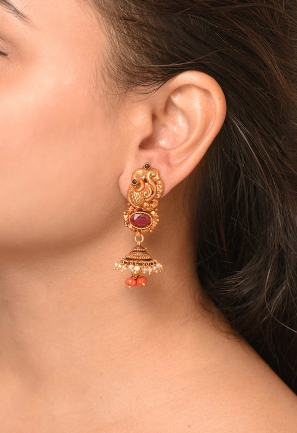 Gold plated 925 silver kundan peacock earrings