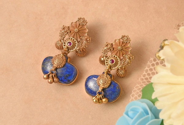Gold plated 925 silver lapis lazuli earrings