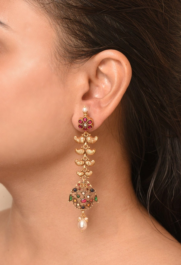 Gold plated 925 silver navratan earrings