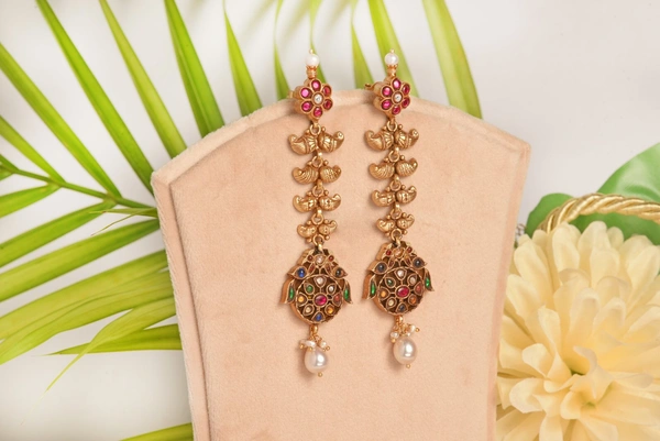 Gold plated 925 silver navratan earrings